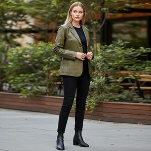 Bloomingdale's Olive Leather Blazer